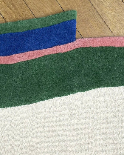 Framework Lines Handwoven Rug – Cream, Moss & Azure