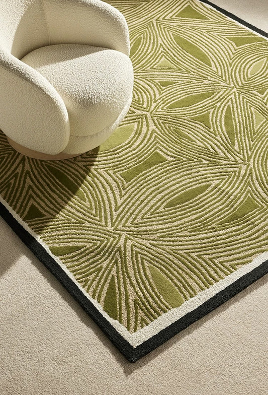 Petal Vein Handwoven Rug – Olive & Cream