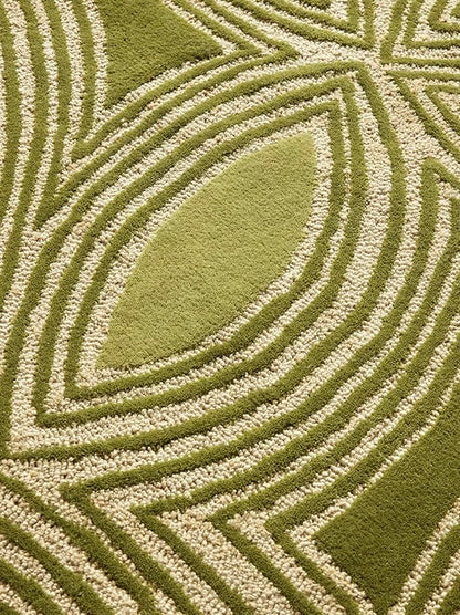 Petal Vein Handwoven Rug – Olive & Cream