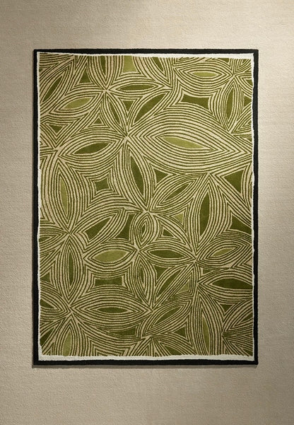 Petal Vein Handwoven Rug – Olive & Cream