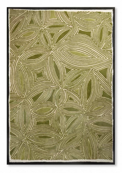 Petal Vein Handwoven Rug – Olive & Cream