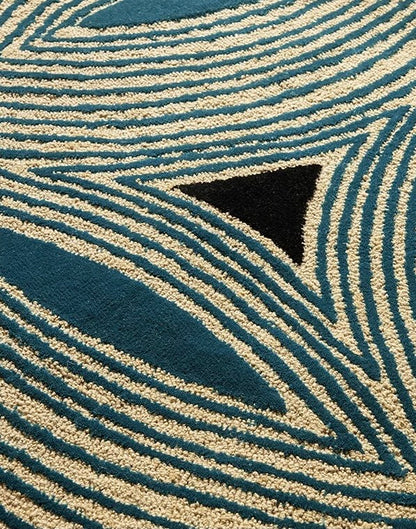 Petal Vein Handwoven Rug – Teal & Cream