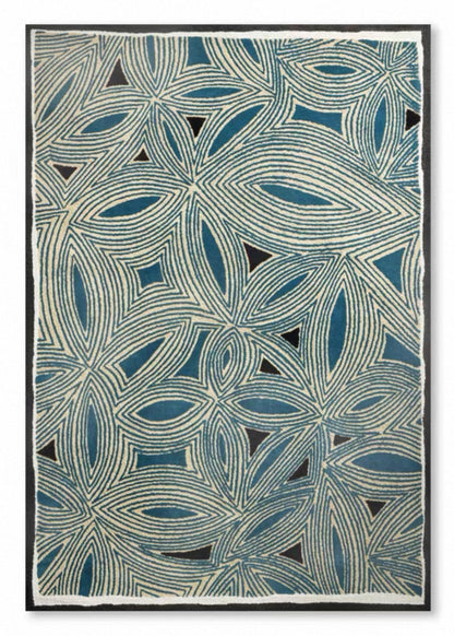 Petal Vein Handwoven Rug – Teal & Cream