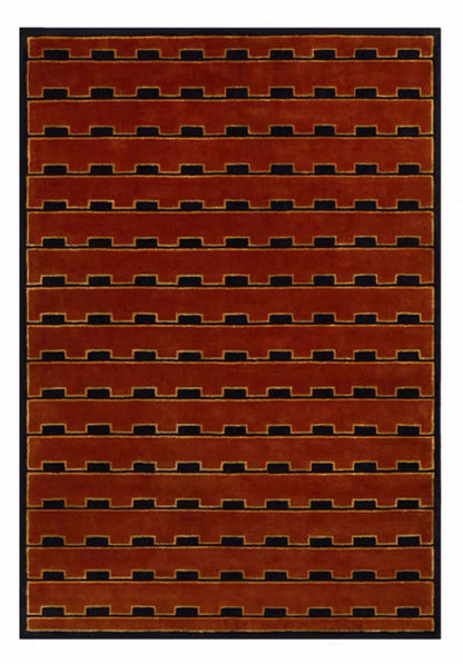Stepped Horizon Handwoven Rug – Burgundy Terracotta & Onyx