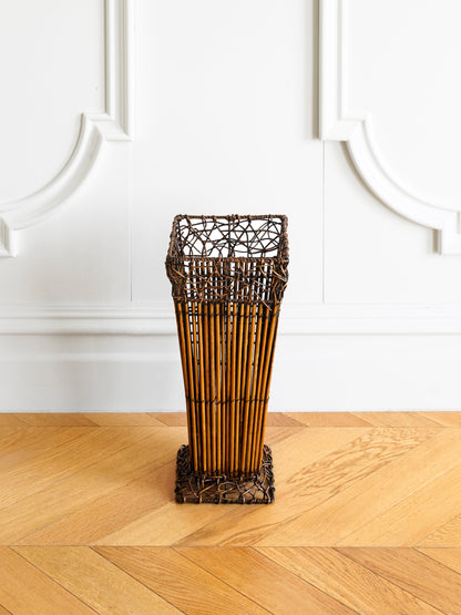 Japanese 20th Century Iron and Rattan Umbrella Stand