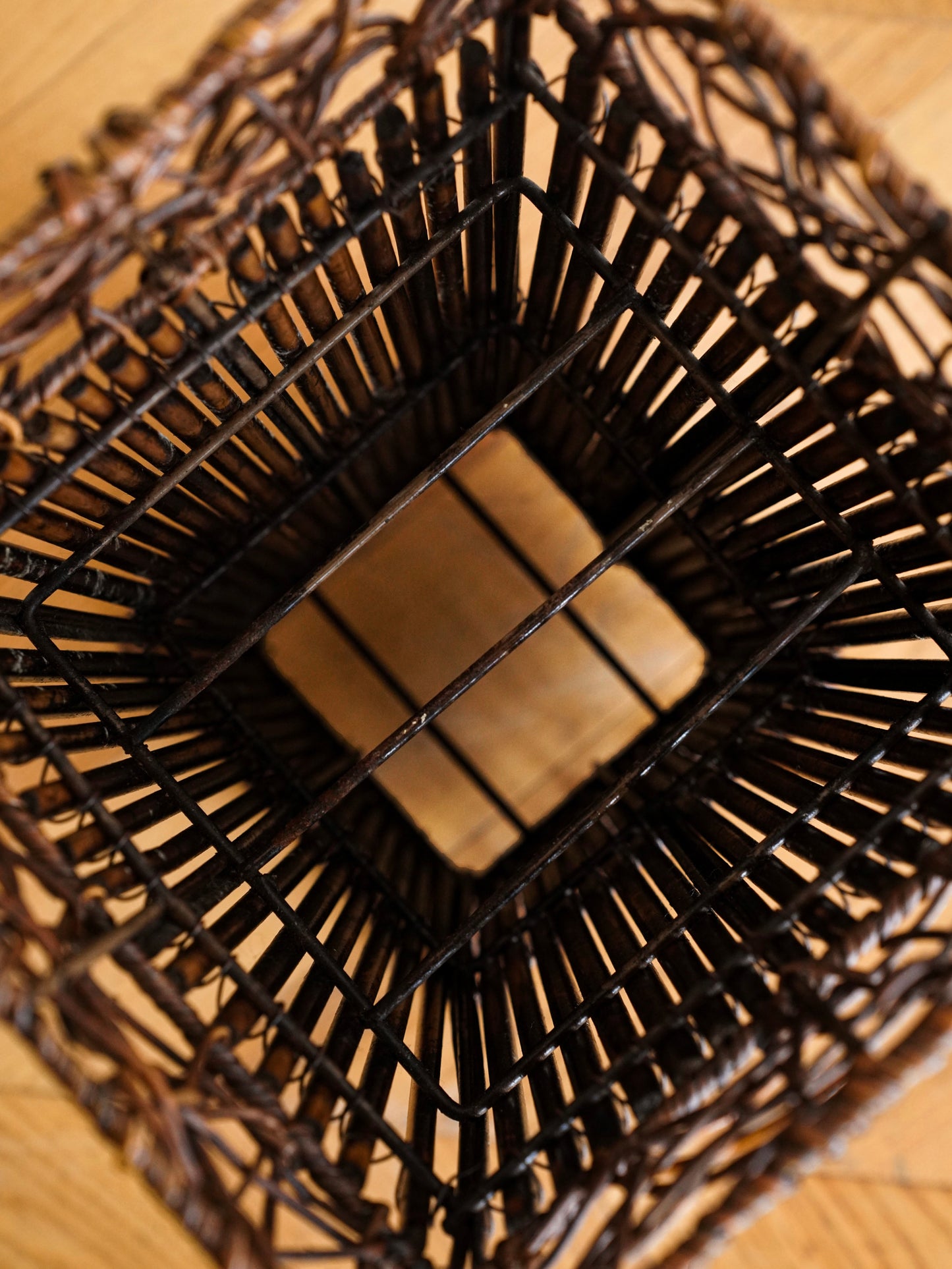 Japanese 20th Century Iron and Rattan Umbrella Stand
