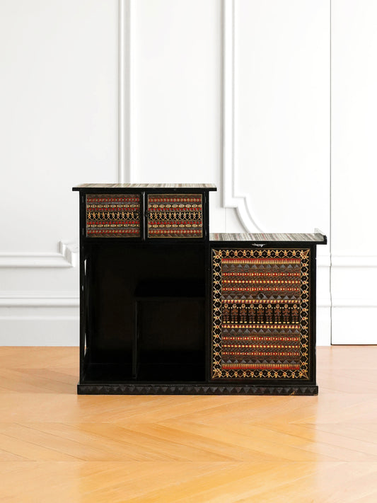 Japanese 20th Century Lacquerware and Wood-carved Tea Stand Cabinet