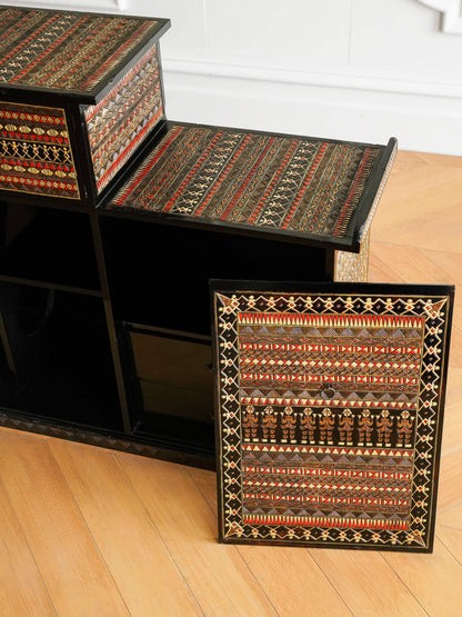 Japanese 20th Century Lacquerware and Wood-carved Tea Stand Cabinet