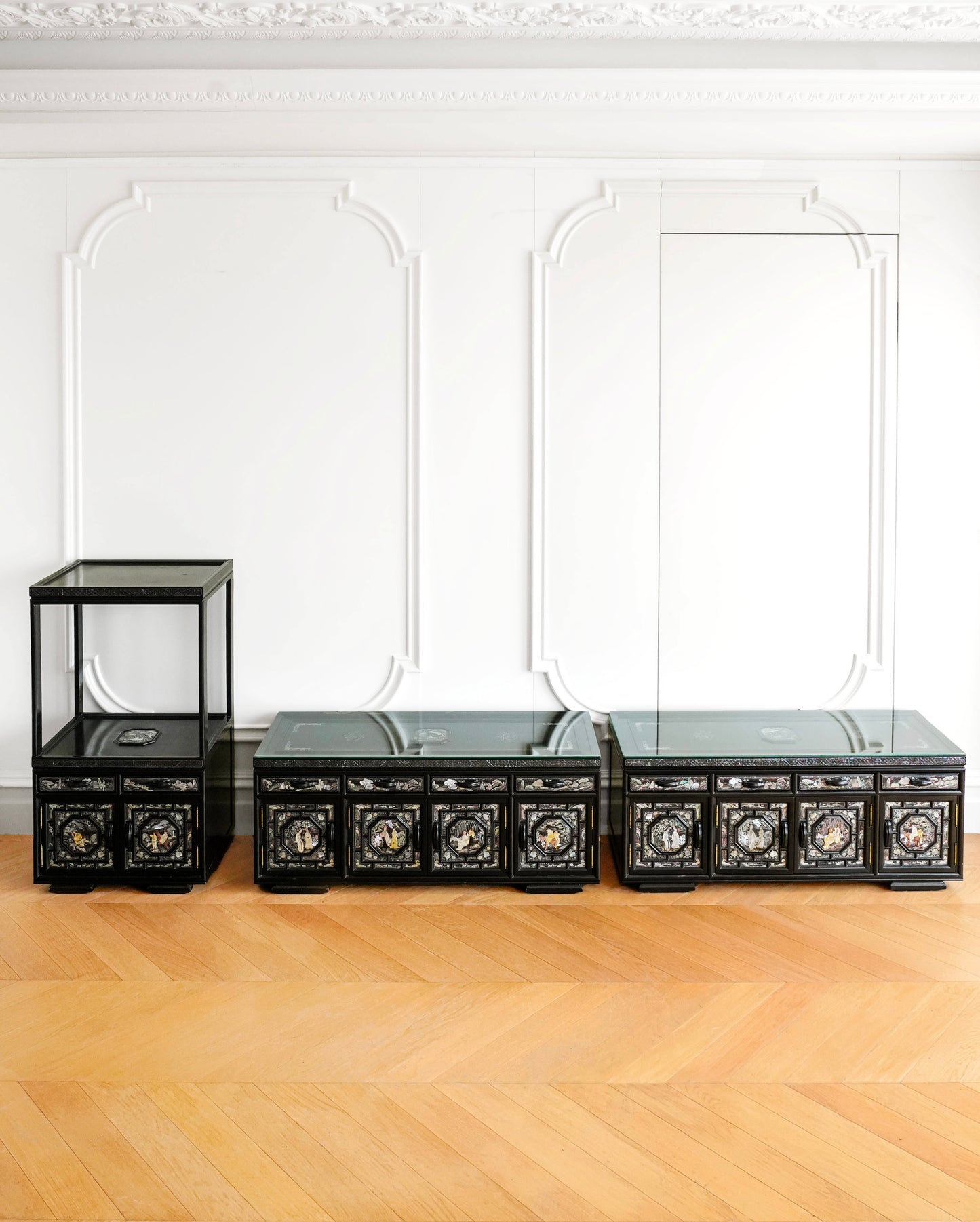 Korean Late 19th Century Mother-of-Pearl Inlaid Storage Cabinet Set