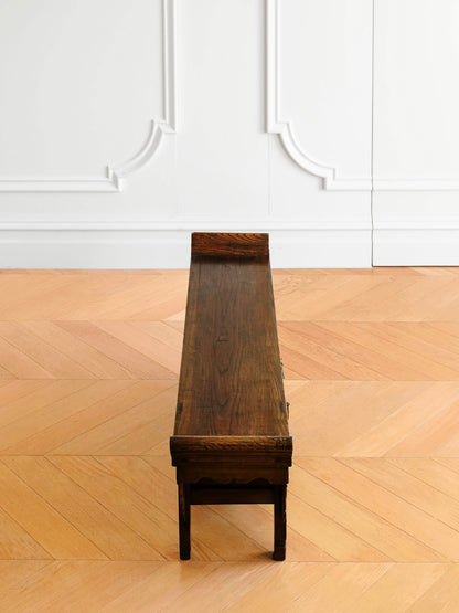 Chinese 20th Century Elmwood Carved Low Cabinet