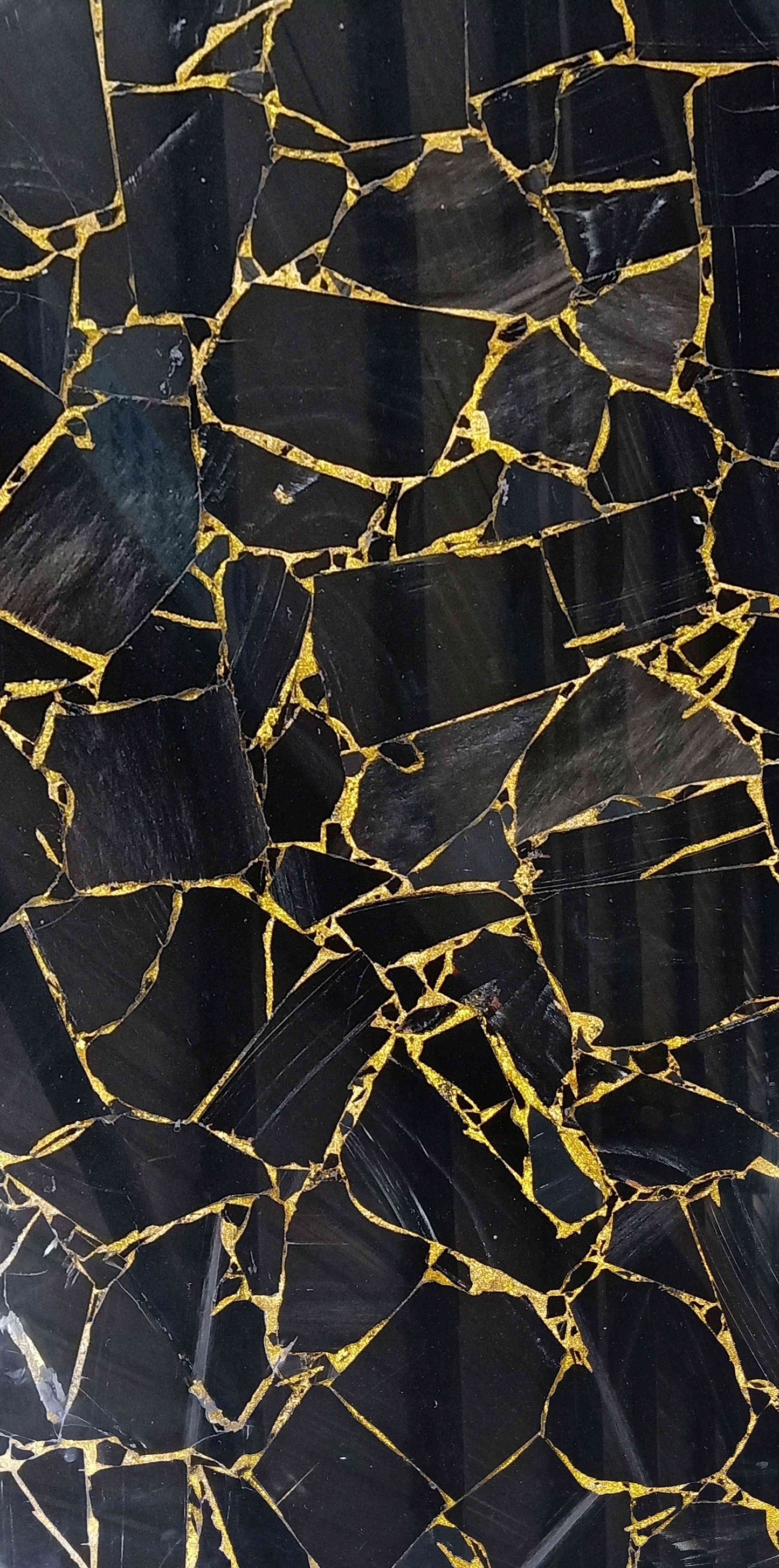 Black Agate with Gold Veins Gemstone Slab