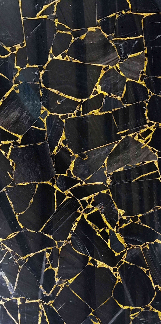 Black Agate with Gold Veins Gemstone Slab