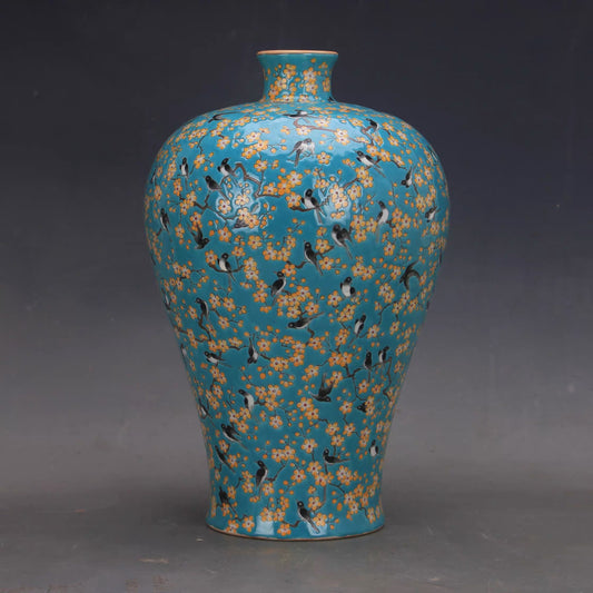 Turquoise Blossom and Swallow Scholar’s Vase