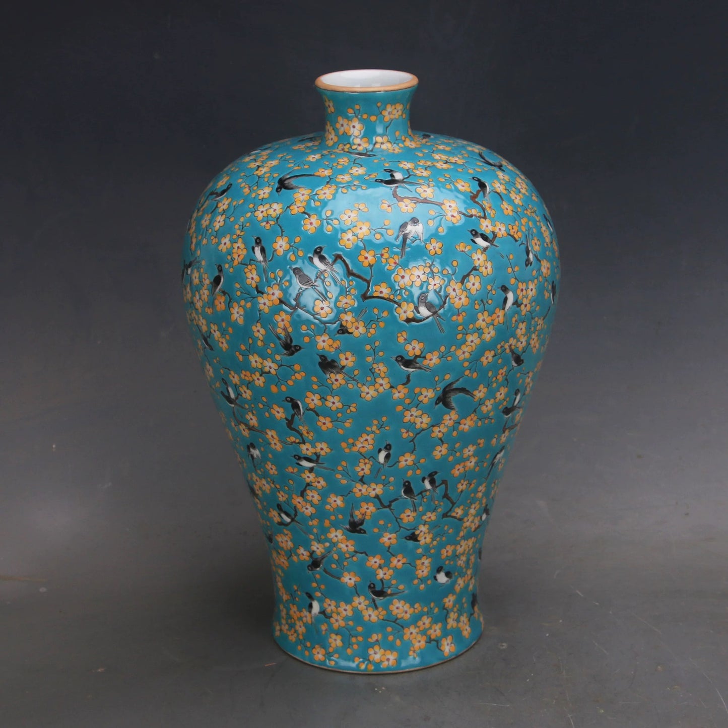 Turquoise Blossom and Swallow Scholar’s Vase