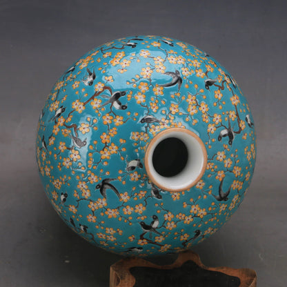Turquoise Blossom and Swallow Scholar’s Vase