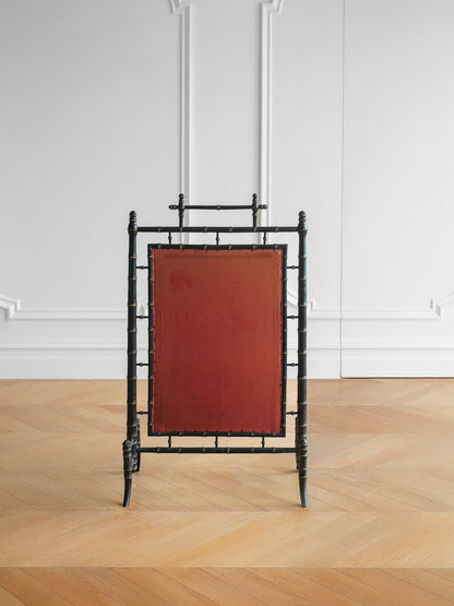 Woodcarving Imitation Bamboo Velvet Fireplace Screen