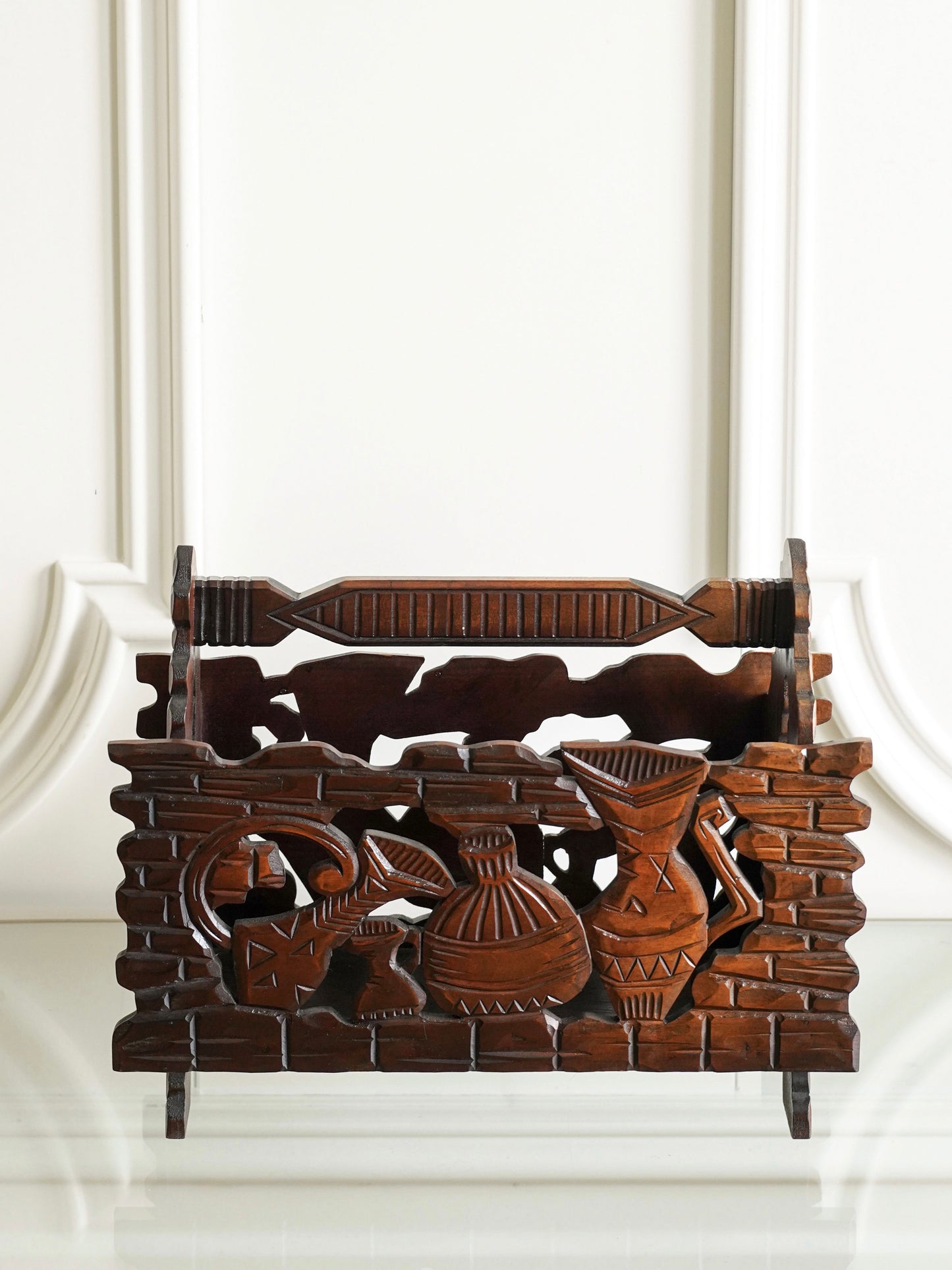 Wooden Carved Magazine Rack