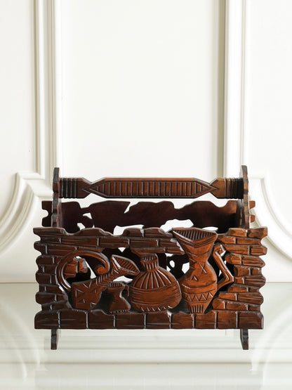Wooden Carved Magazine Rack