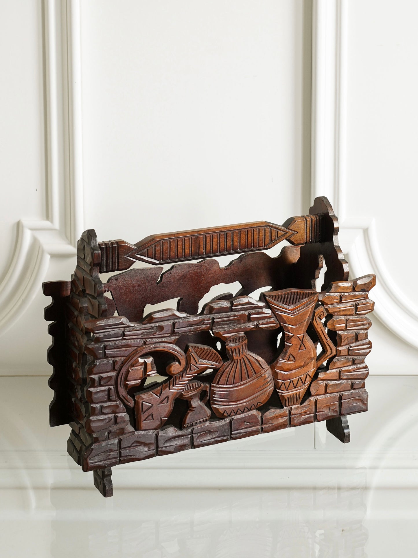 Wooden Carved Magazine Rack