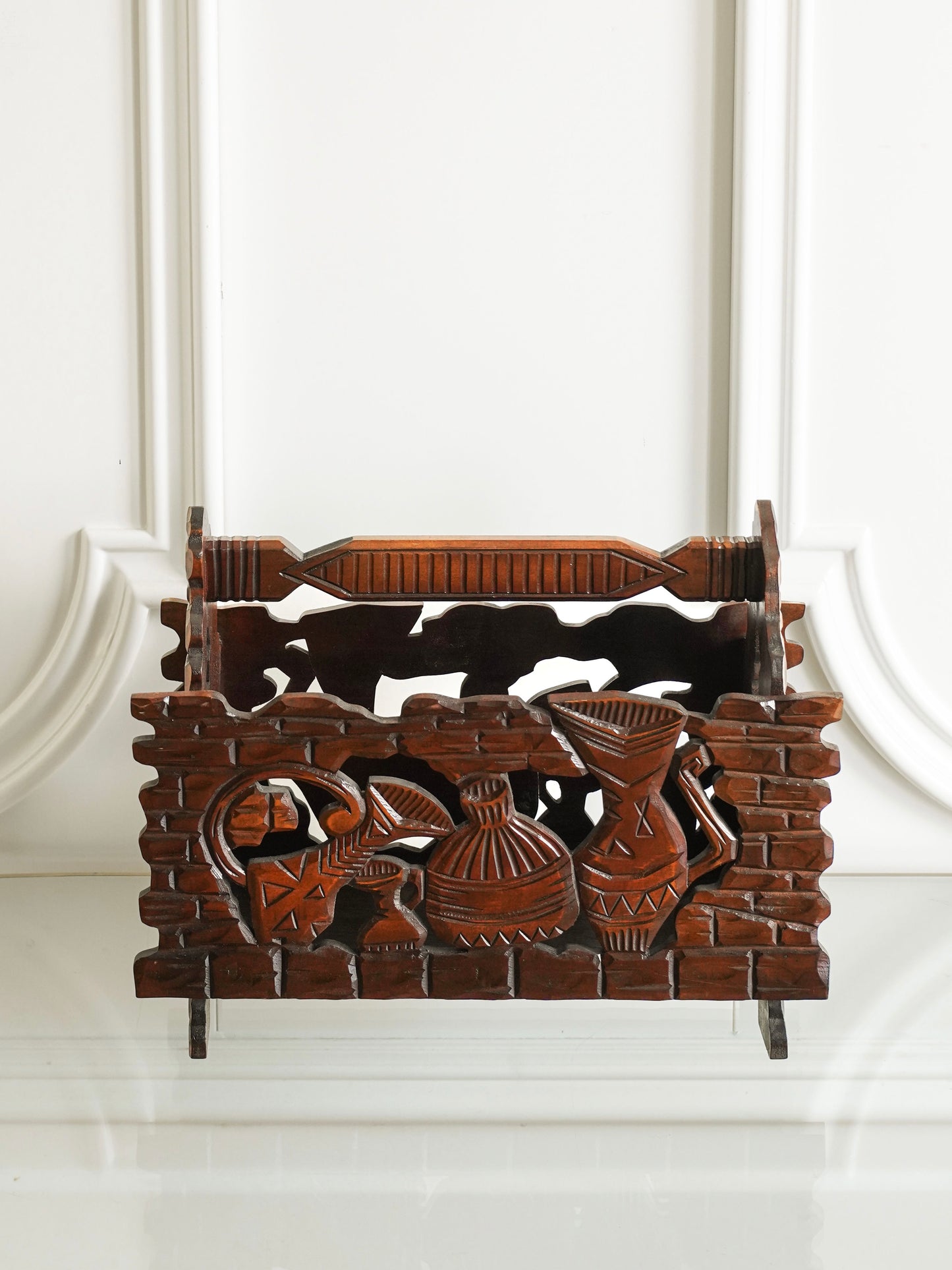Wooden Carved Magazine Rack
