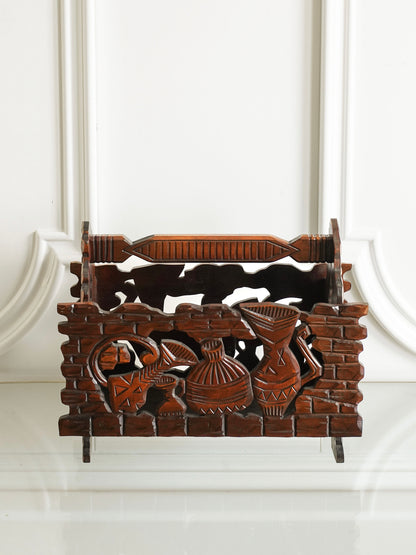 Wooden Carved Magazine Rack