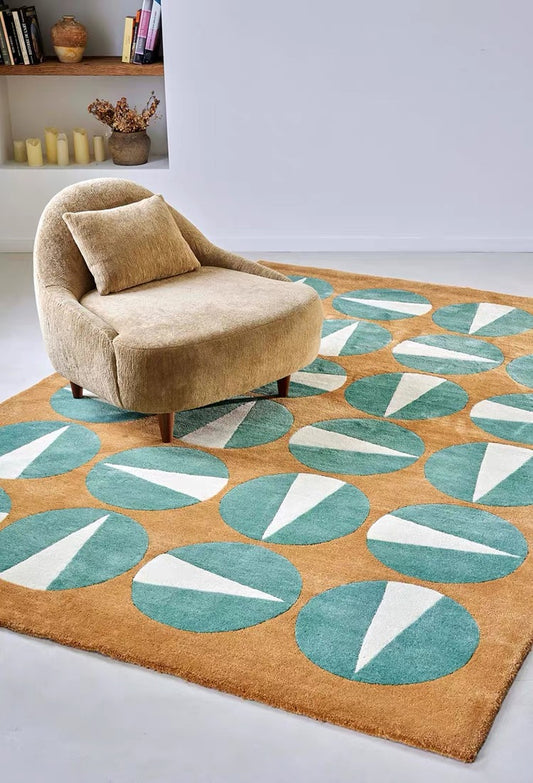 Orbita Handwoven Rug – Aqua Ochre
