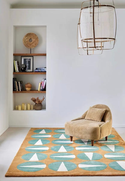 Orbita Handwoven Rug – Aqua Ochre