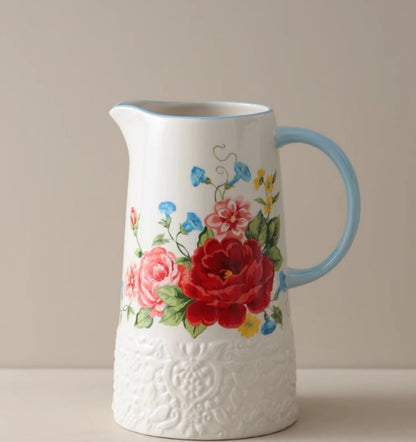 Savannah Bloom Floral Ceramic Pitcher Vase