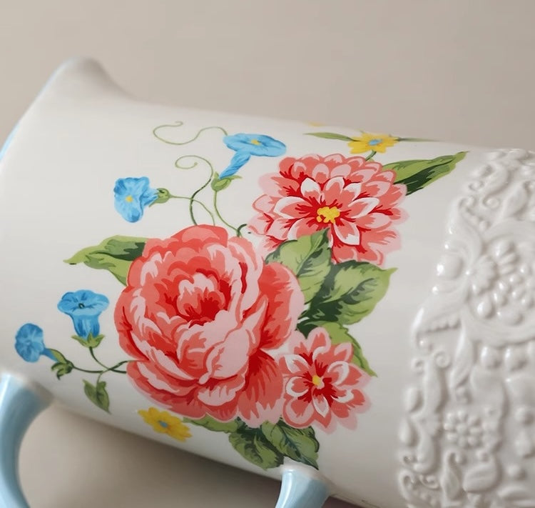 Savannah Bloom Floral Ceramic Pitcher Vase
