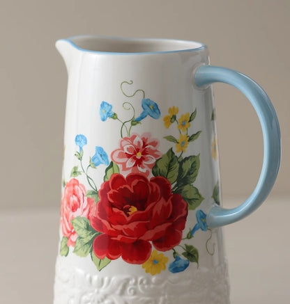 Savannah Bloom Floral Ceramic Pitcher Vase