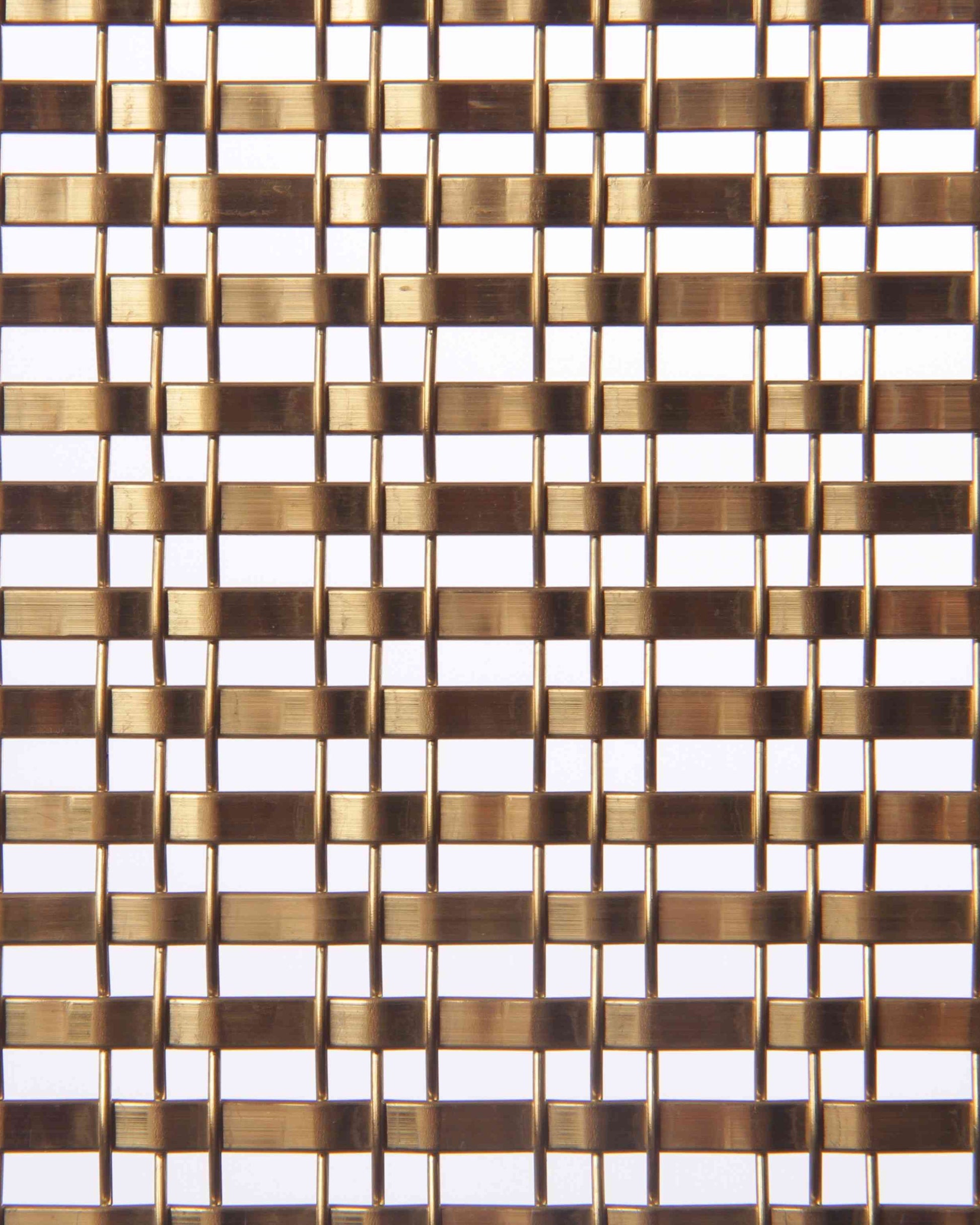 Metallic woven mesh pattern on a white background