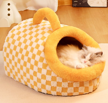 Cozy Checkered Pet Bed with Handle