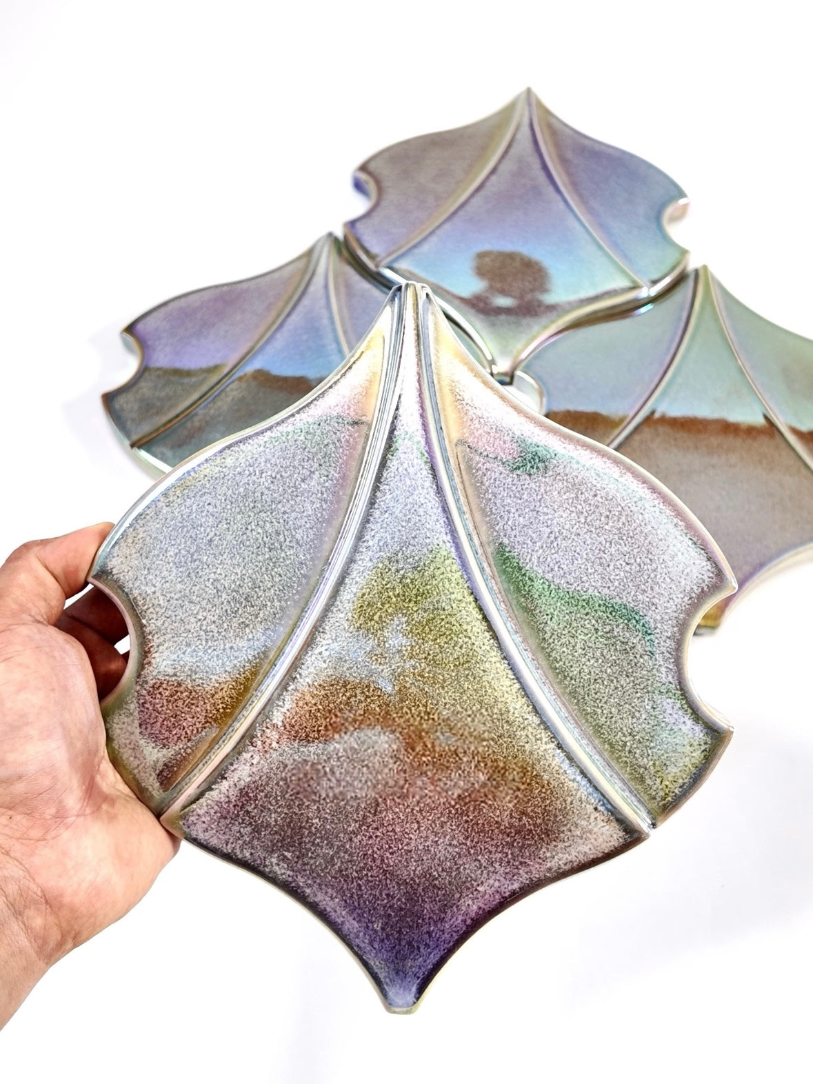 Iridescent Fan Relief Ceramic Wall Tile