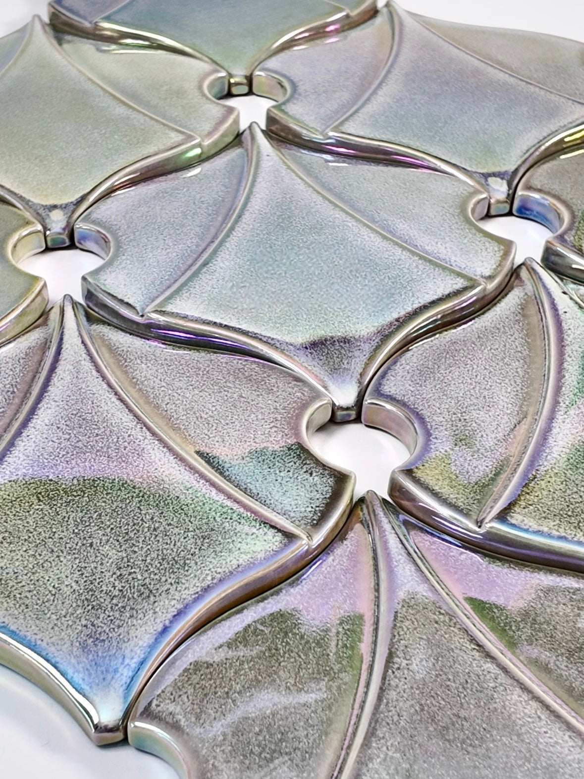 Iridescent Fan Relief Ceramic Wall Tile