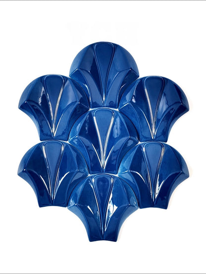 Cobalt Fan Relief Ceramic Wall Tile