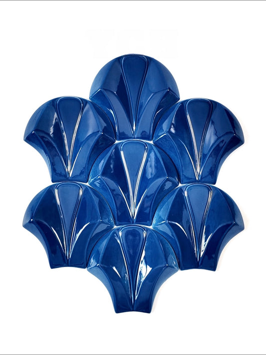 Cobalt Fan Relief Ceramic Wall Tile