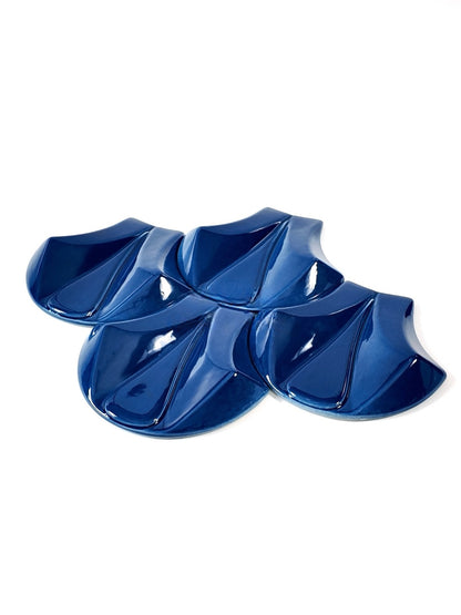 Cobalt Fan Relief Ceramic Wall Tile