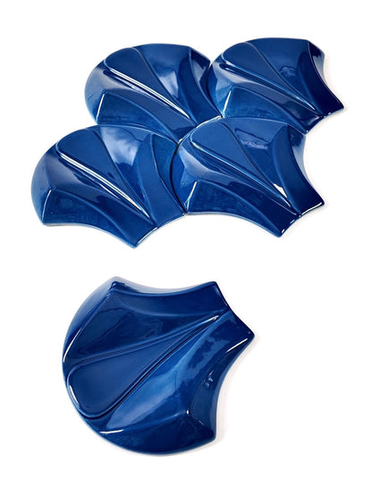 Cobalt Fan Relief Ceramic Wall Tile