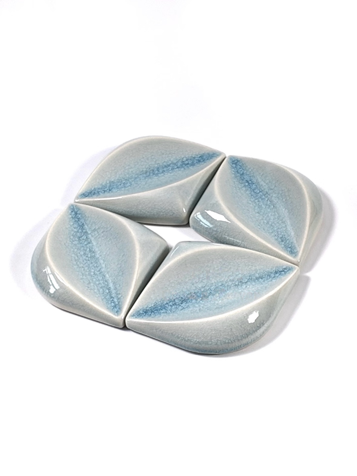 Ice Blue Leaf Handmade Ceramic Tile