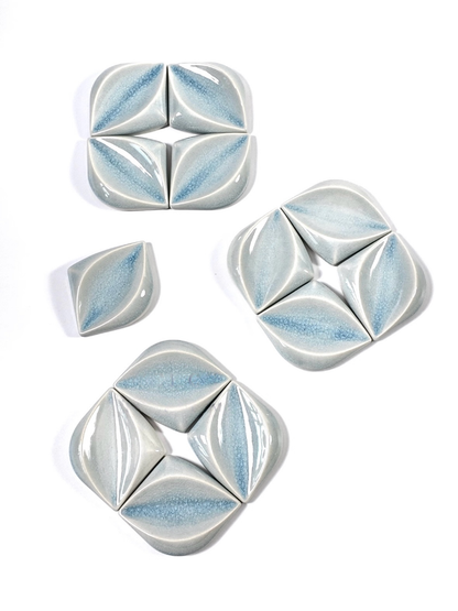 Ice Blue Leaf Handmade Ceramic Tile