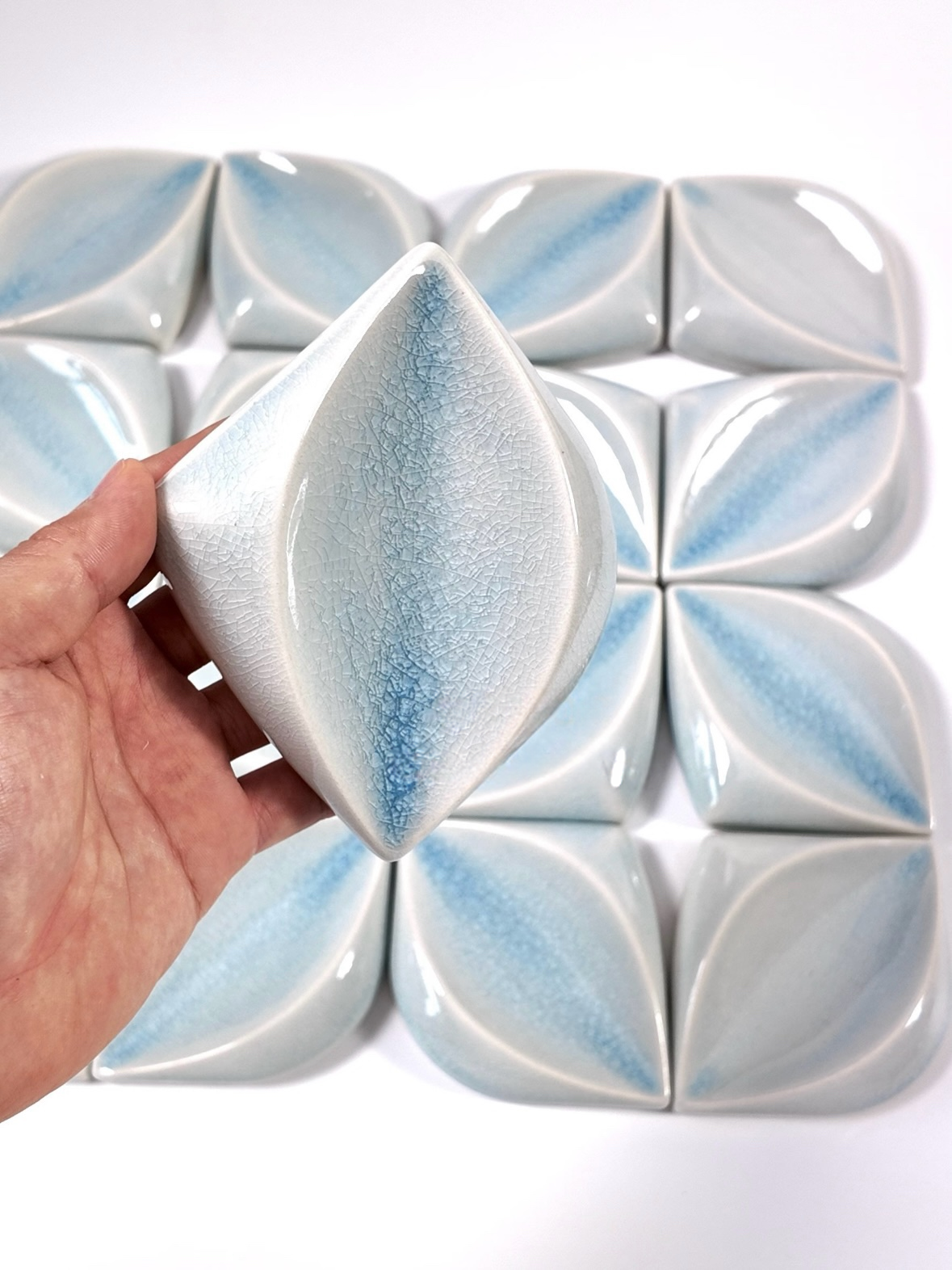 Ice Blue Leaf Handmade Ceramic Tile