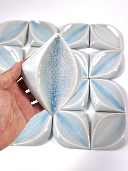Ice Blue Leaf Handmade Ceramic Tile